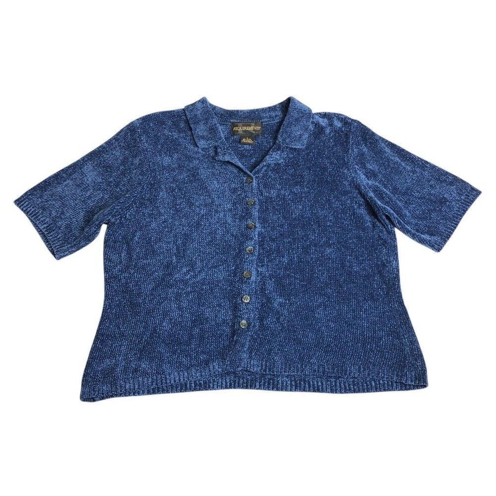 VTG Requirements Cardigan Sweater L Blue Knit Short Sleeve Cozy Preppy 90s Y2K